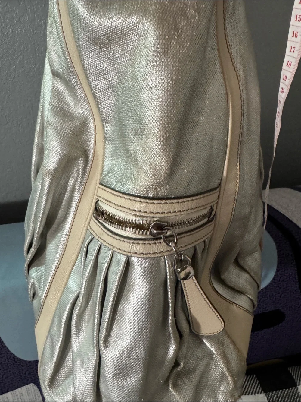 Dolce & Gabbana Metallic Silver Tote Bag with Beige Trim -